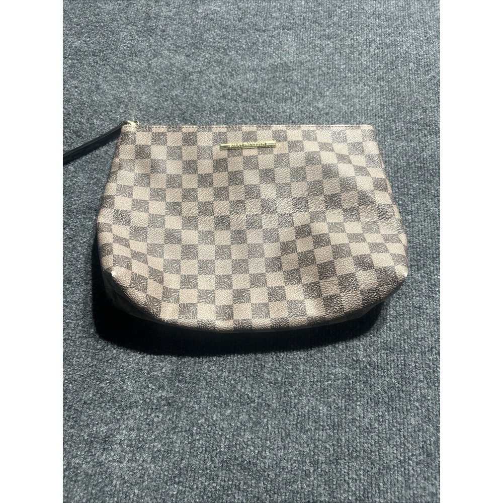 Steve Madden Vintage Brown Checkered Faux Leather Wristlet Pouch